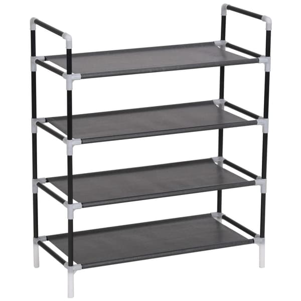 The Living Store skostativ med 4 hylder metal og ikke-vævet stof sort -  Skoopbevaring