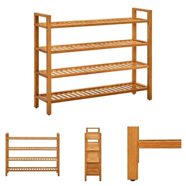 The Living Store skostativ med 4 hylder 100x27x80 cm massivt egetræ - Skoopbevaring