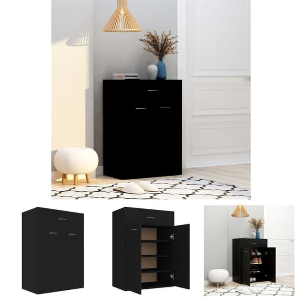 The Living Store skoskab 60x35x84 cm konstrueret træ sort -  Skoopbevaring