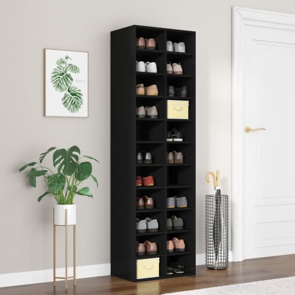 The Living Store skoreol 54x34x183 cm konstrueret træ sort -  Skoopbevaring