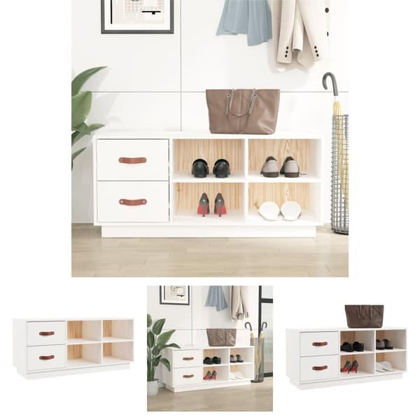 The Living Store skobænk 100x34x45 cm massivt fyrretræ hvid -  Skoopbevaring