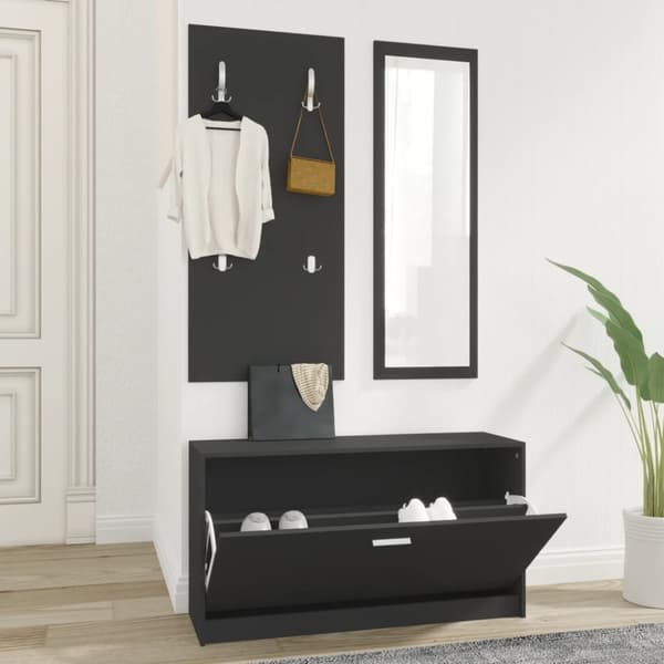 The Living Store 3-in-1 Kenkäkaappisarja musta tekninen puu -  Kenkähyllyt & -telineet