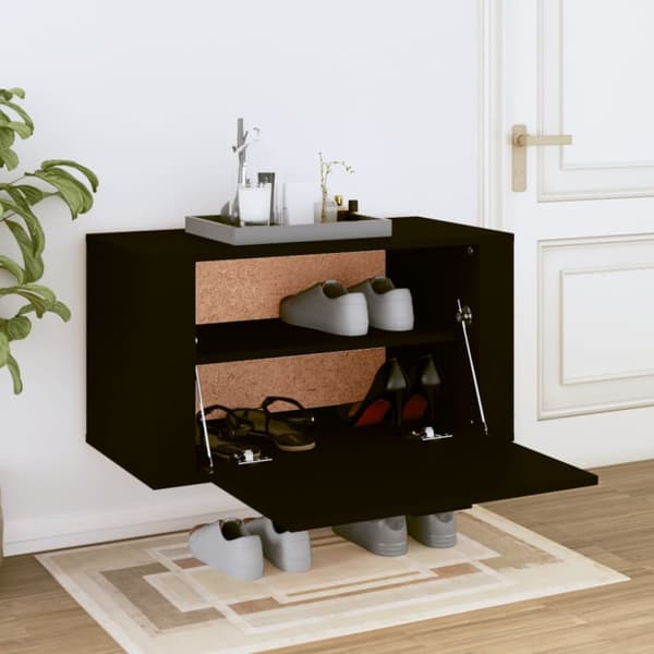 The Living Store væghængt skoskab 70x35x38 cm konstrueret træ sort -  Skoopbevaring