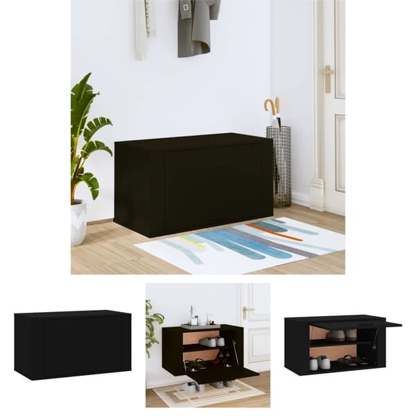 The Living Store væghængt skoskab 70x35x38 cm konstrueret træ sort -  Skoopbevaring