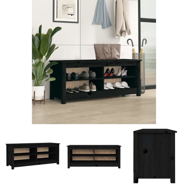 The Living Store skobænk 110x38x45,5 cm massivt fyrretræ sort -  Skoopbevaring