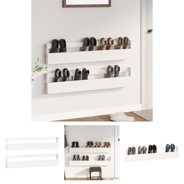 The Living Store Väggmonterade skoställ 2 st vit 110x9x23 cm massivt furu -  Skoställ & skohyllor