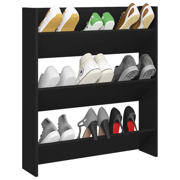 The Living Store væghængt skoskab 80x18x90 cm spånplade sort -  Skoopbevaring