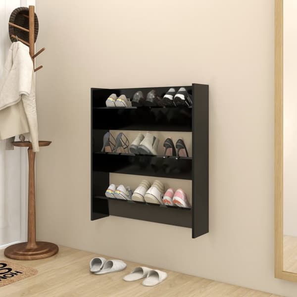 The Living Store væghængt skoskab 80x18x90 cm spånplade sort -  Skoopbevaring