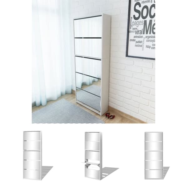 The Living Store skoskab 5 rum spejl hvid 63x17x169,5 cm -  Skoopbevaring