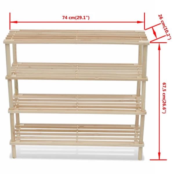 The Living Store skoreoler med 4 hylder 2 stk. massivt fyrretræ -  Skoopbevaring