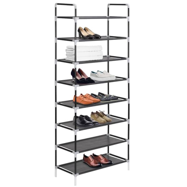 The Living Store skostativ med 8 hylder metal og ikke-vævet stof sort - Skoopbevaring