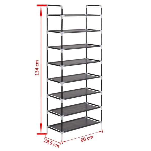 The Living Store skostativ med 8 hylder metal og ikke-vævet stof sort - Skoopbevaring