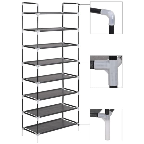 The Living Store skostativ med 8 hylder metal og ikke-vævet stof sort - Skoopbevaring