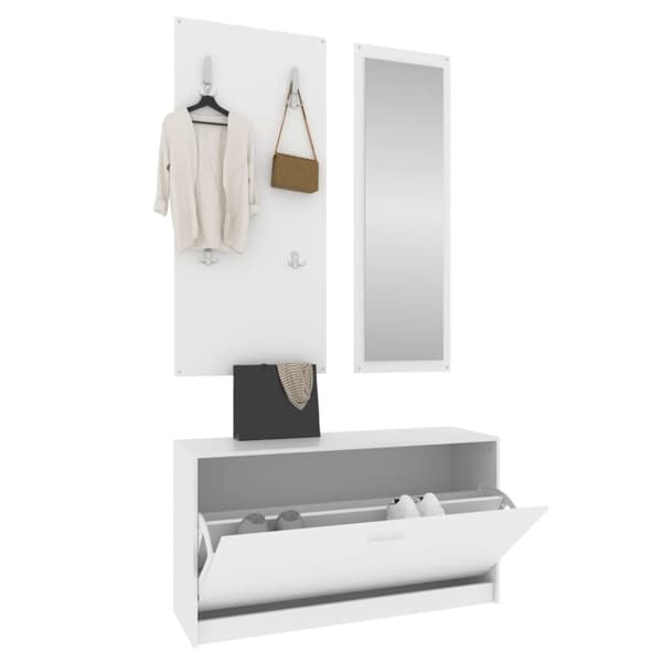 The Living Store Skoskåp 3-i-1 set vit konstruerat trä -  Skoställ & skohyllor