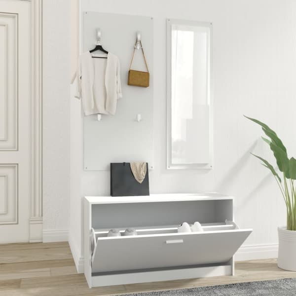 The Living Store Skoskåp 3-i-1 set vit konstruerat trä -  Skoställ & skohyllor