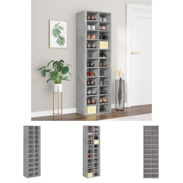 The Living Store skoskab 54x34x183 cm konstrueret træ betongrå -  Skoopbevaring