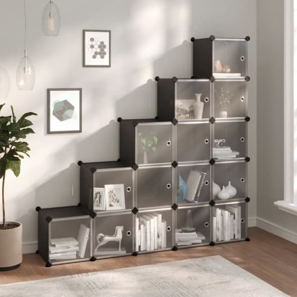 The Living Store kubeformede opbevaringskasser 15 stk. med låger PP sort -  Skoopbevaring