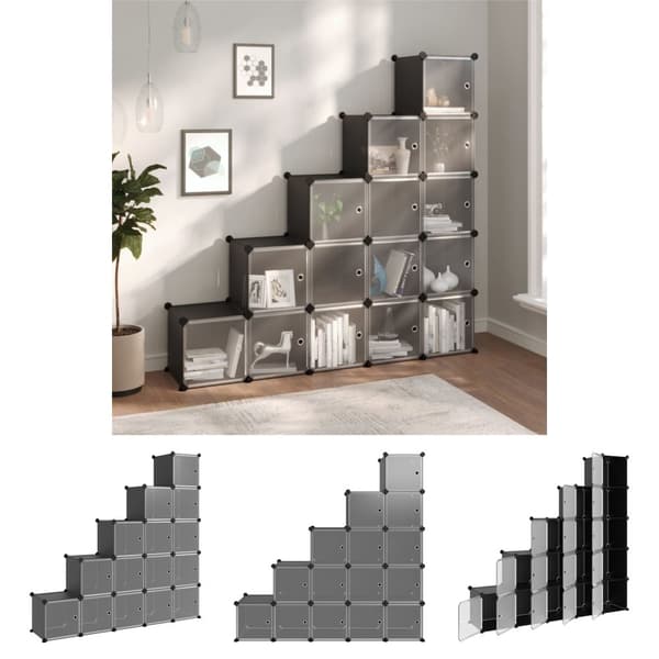 The Living Store Förvaringskuber stapelbara 15 kuber med dörrar svart PP -  Skoställ & skohyllor