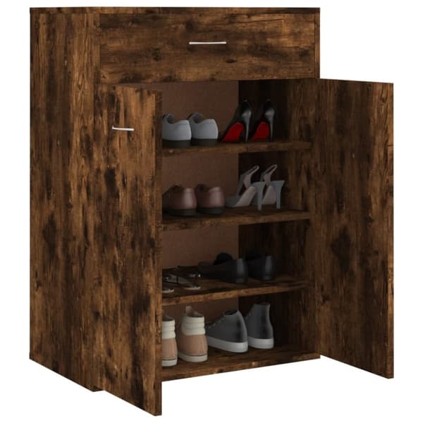 The Living Store Skoställ rökfärgad ek 60x35x84 cm konstruerat trä -  Skoställ & skohyllor