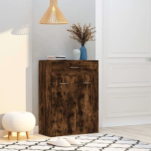 The Living Store Skoställ rökfärgad ek 60x35x84 cm konstruerat trä -  Skoställ & skohyllor