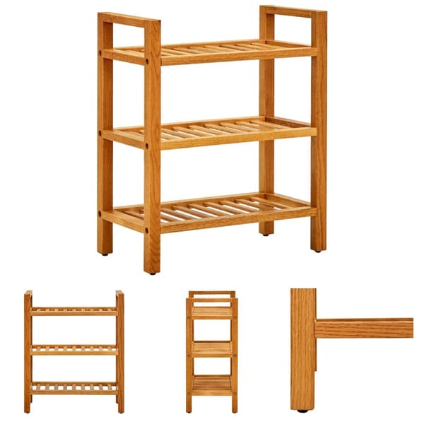 The Living Store skostativ med 3 hylder 50x27x60 cm massivt egetræ -  Skoopbevaring