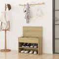 Miniatyrbillede 4 af 9: The Living Store skobænk 60x30x45 cm konstrueret træ sonoma-eg -  Skoopbevaring
