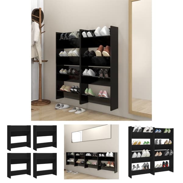 The Living Store Seinäkenkäkaapit 4 kpl musta 60x18x60 cm tekninen puu - Kenkähyllyt & -telineet