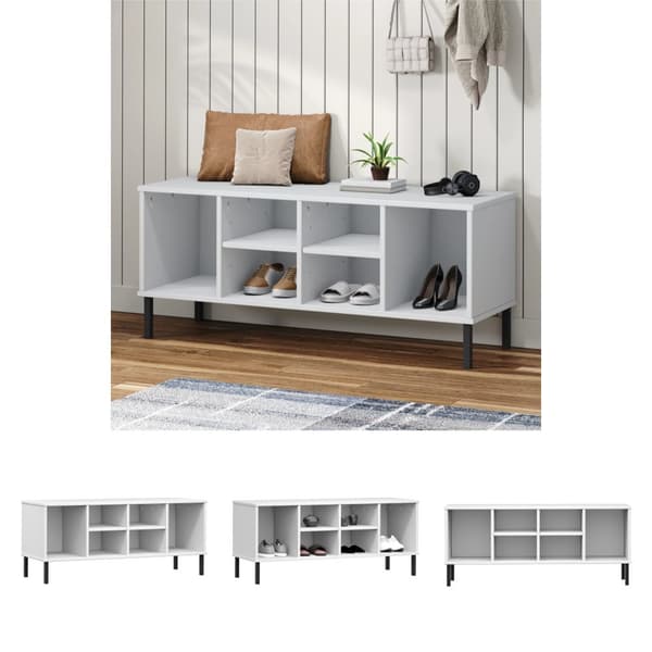The Living Store Skohylla med metallben OSLO vit 106x35x45 cm massivt trä -  Skoställ & skohyllor