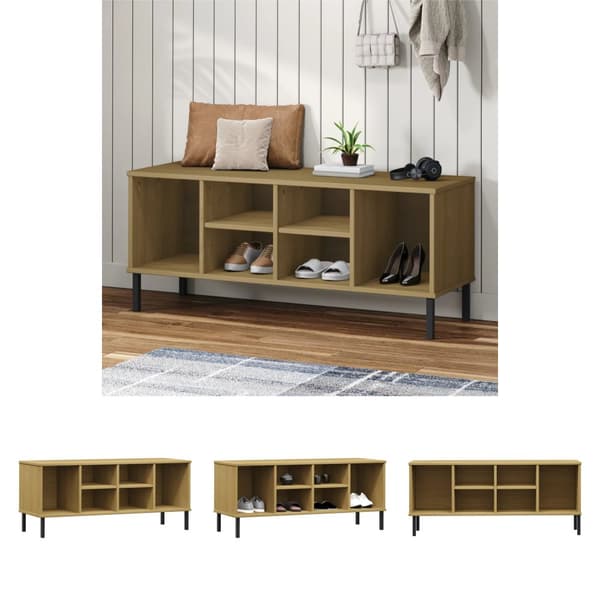 The Living Store Skohylla med metallben OSLO brun 106x35x45 cm massivt trä -  Skoställ & skohyllor