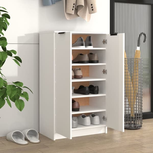 The Living Store Skoskåp vit 59x35x100 cm konstruerat trä -  Skoställ & skohyllor