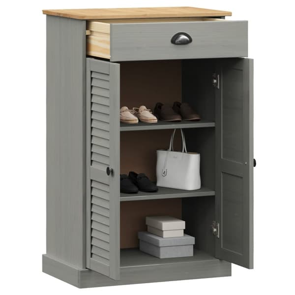 The Living Store skoskab VIGO 60x35x96 cm massivt fyrretræ grå - Skoopbevaring