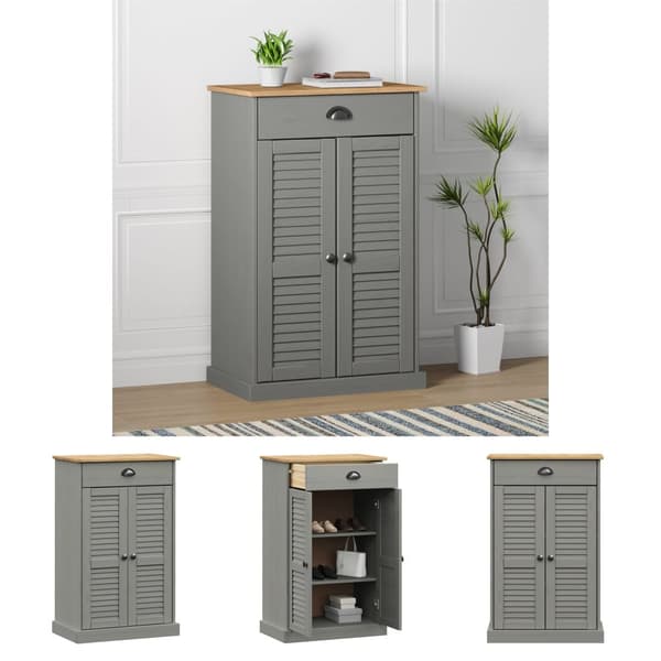 The Living Store skoskab VIGO 60x35x96 cm massivt fyrretræ grå - Skoopbevaring
