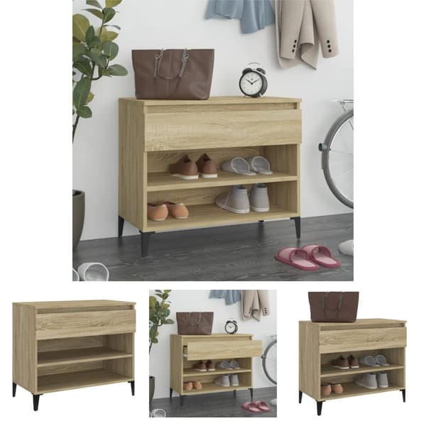 The Living Store Kenkäkaappi Sonoma-tammi 70x36x60 cm tekninen puu - Kenkähyllyt & -telineet