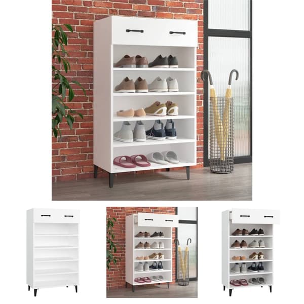 The Living Store skoreol 60x35x105 cm konstrueret træ hvid -  Skoopbevaring