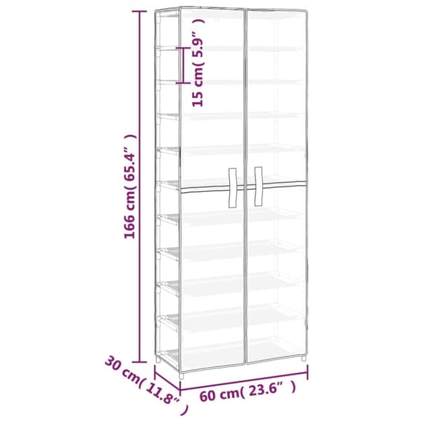 The Living Store skoskab 60x30x166 stof cremefarvet -  Skoopbevaring