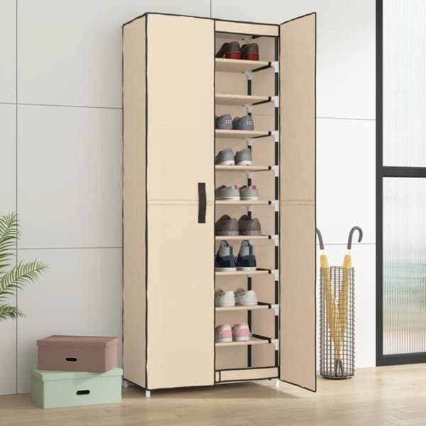 The Living Store skoskab 60x30x166 stof cremefarvet -  Skoopbevaring
