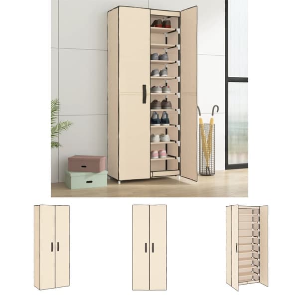 The Living Store skoskab 60x30x166 stof cremefarvet -  Skoopbevaring