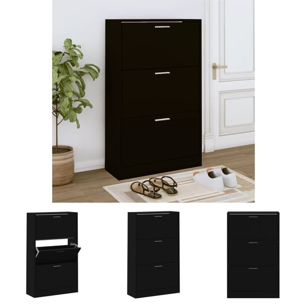 The Living Store Skoskåp svart 63x24x103 cm konstruerat trä -  Skoställ & skohyllor