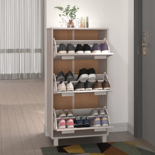 The Living Store skoskab HAMAR 59,5x35x117 cm massivt fyrretræ hvid -  Skoopbevaring