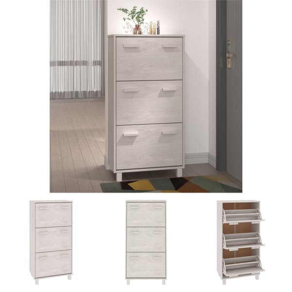 The Living Store skoskab HAMAR 59,5x35x117 cm massivt fyrretræ hvid -  Skoopbevaring