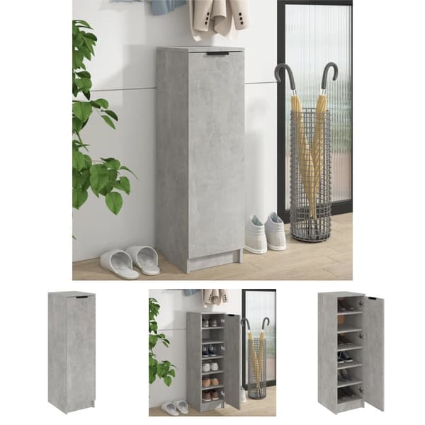 The Living Store skoskab 30x35x100 cm konstrueret træ betongrå -  Skoopbevaring