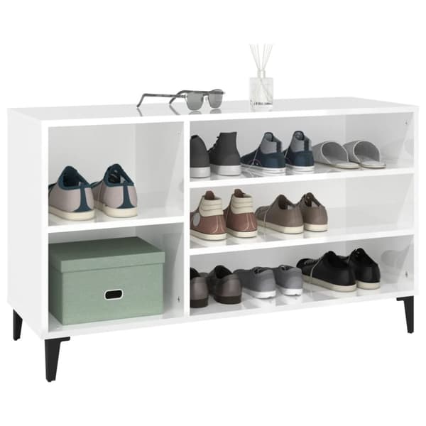 The Living Store skoreol 102x36x60 cm konstrueret træ hvid højglans -  Skoopbevaring