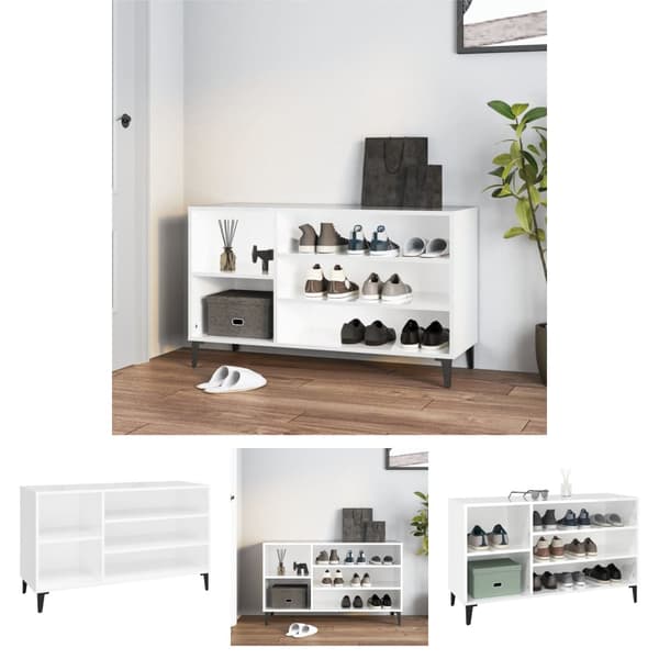 The Living Store skoreol 102x36x60 cm konstrueret træ hvid højglans -  Skoopbevaring