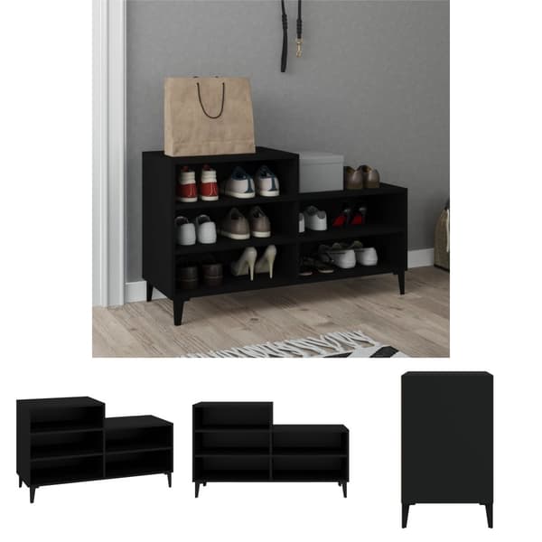 The Living Store Skoskåp svart 102x36x60 cm konstruerat trä -  Skoställ & skohyllor