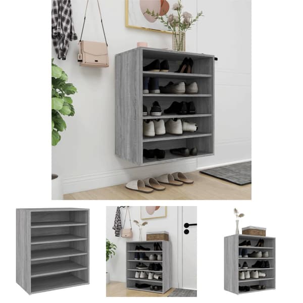 The Living Store skoskab 60x35x70 cm konstrueret træ grå sonoma-eg -  Skoopbevaring