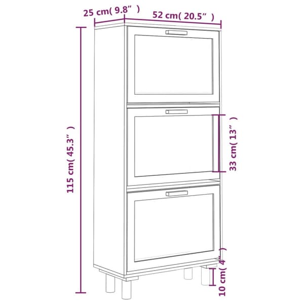 The Living Store Kenkäkaappi ruskea 52x25x115 cm tekninen puu/luonnonrottinki -  Kenkähyllyt & -telineet