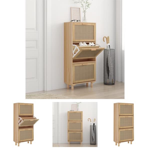 The Living Store Kenkäkaappi ruskea 52x25x115 cm tekninen puu/luonnonrottinki -  Kenkähyllyt & -telineet