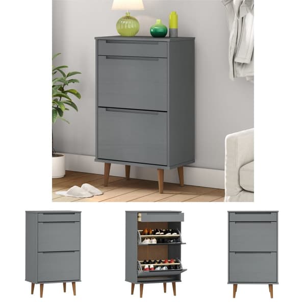 The Living Store skoskab MOLDE 59,5x35x103 cm massivt fyrretræ grå -  Skoopbevaring