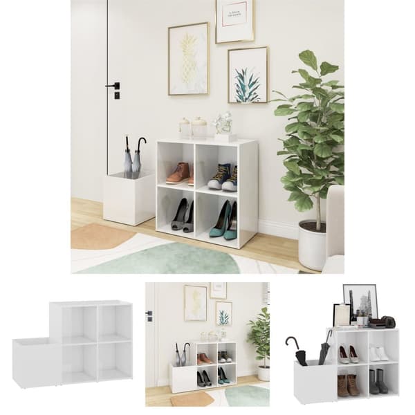 The Living Store Skoskåp vit högglans 105x35,5x70 cm konstruerat trä -  Skoställ & skohyllor