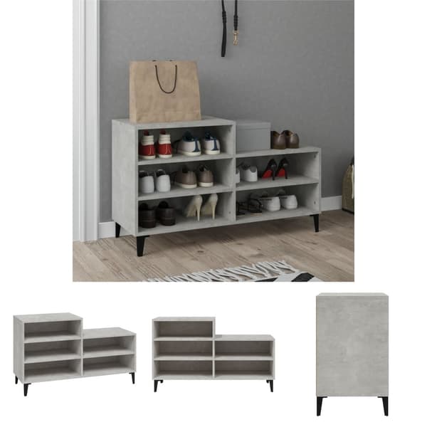 The Living Store Skoskåp betonggrå 102x36x60 cm konstruerat trä - Skoställ & skohyllor
